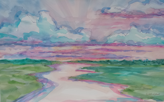 Moody Marsh 20x32 Watercolor on Canvas
