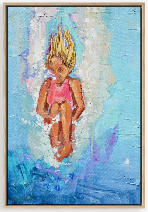 Splash Girl - 22x28 Canvas Print with Floating Gold Frame
