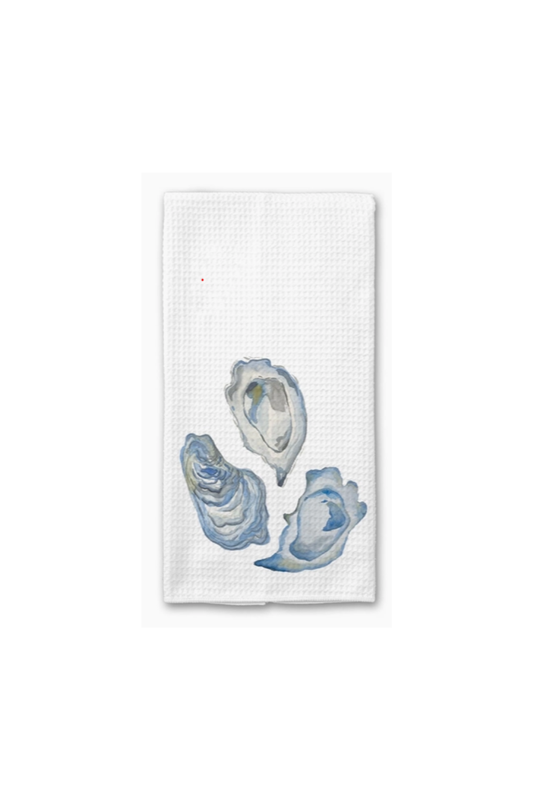 Blue Oyster Trio Watercolor Waffle Weave Towel