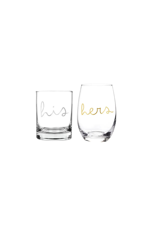 His + Hers Stemless Wine Glass Set