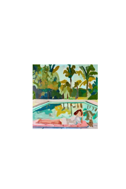 "Girl by the Pool" 12"x12" Stretched Canvas Print