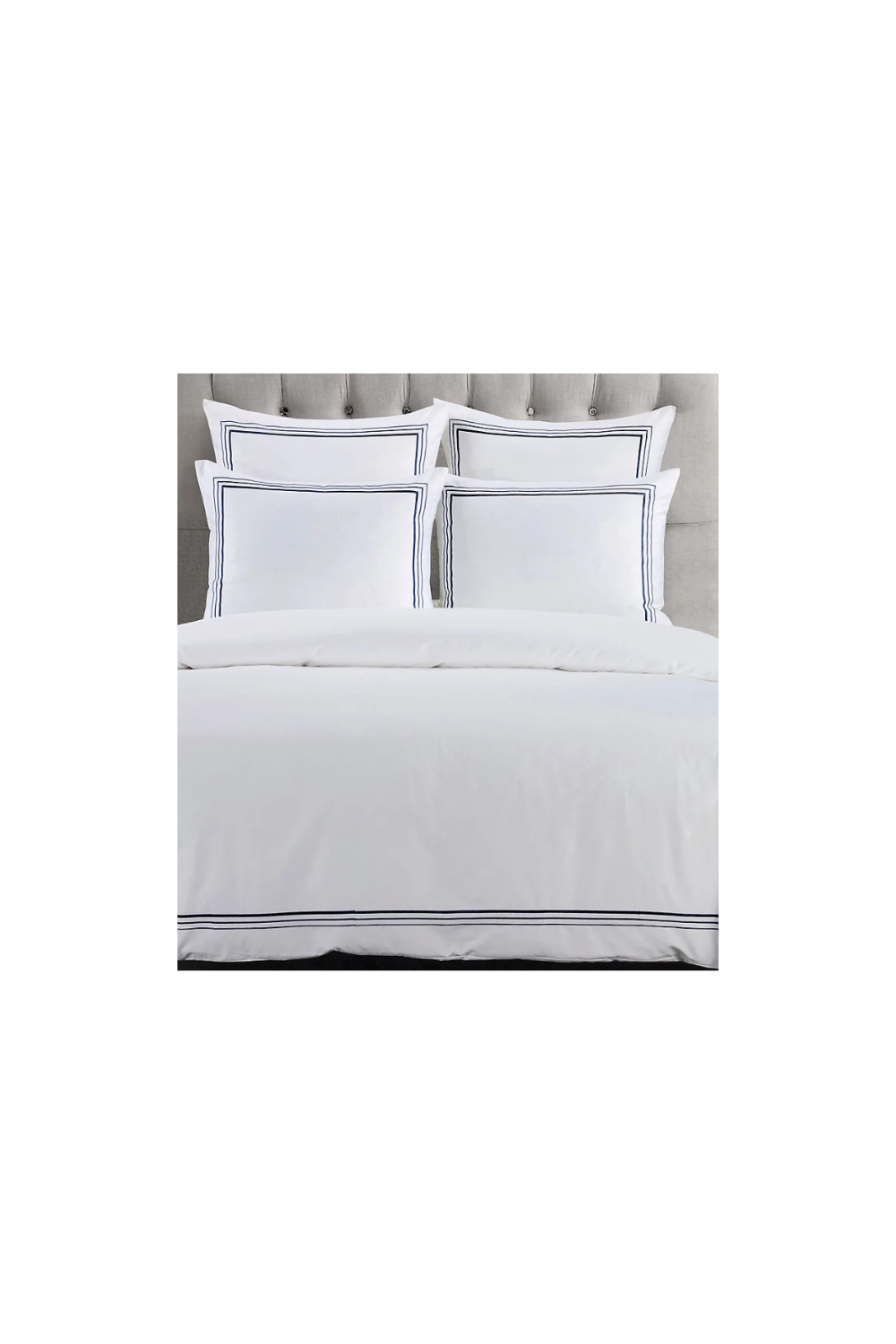 Border Embroidery Duvet Cover Set -Navy- Twin